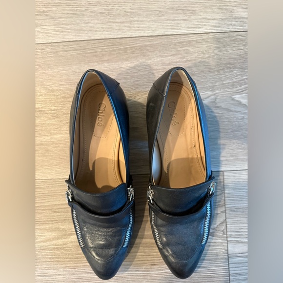 Chloe Palmer Black Leather Loafers with Silver Accent. Size 36. Gently worn. - Picture 4 of 10